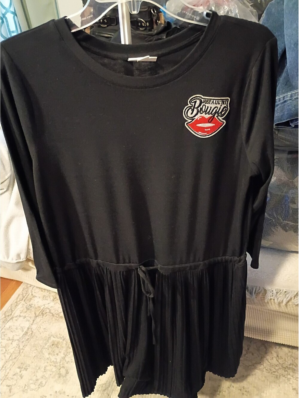 Nike Black Long Sleeve Dress with Lip Embroidery, Size M